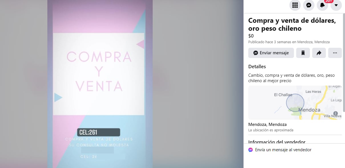 Desde hace tiempo que las ventas de dólares se trasladaron a las redes sociales. Allí, los operadores, logran saltar los controles de la red social y promocionan la venta de divisas.