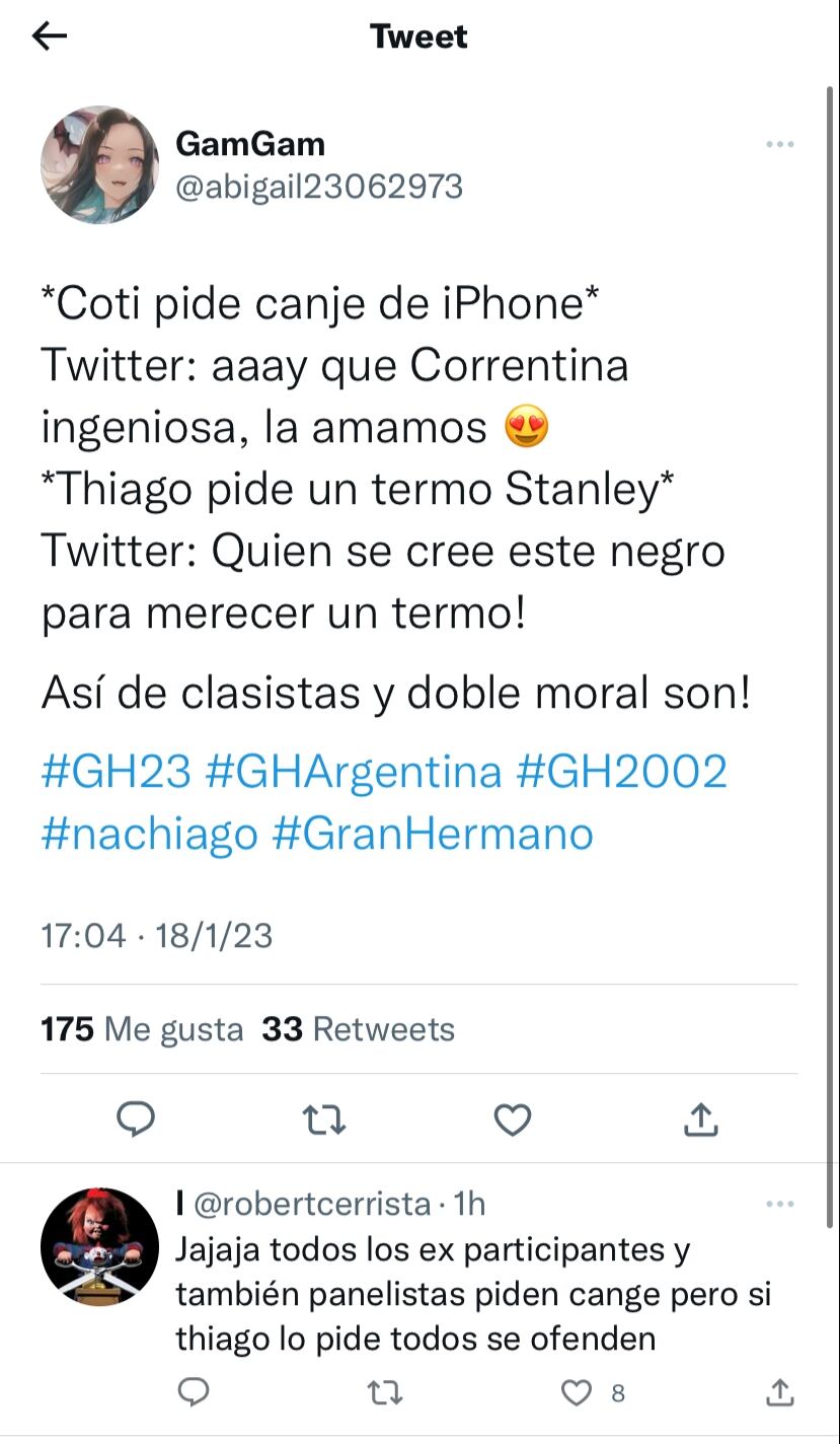 Thiago, ex Gran Hermano, pidió canje de Stanley y desató el debate.