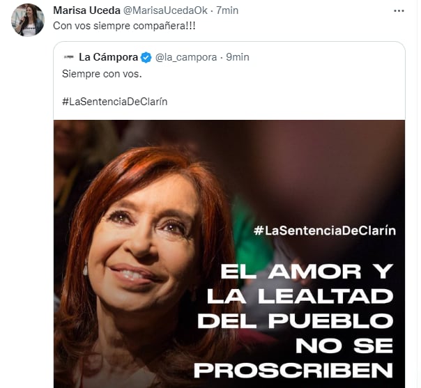 La diputada nacional Marisa Uceda apoyó a la Vicepresidenta luego de la condena y apuntó contra los medios.