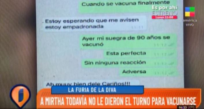 La diva aseguró por WhatsAap que ya debería estar vacunada.