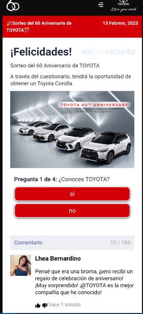 El primer paso que solicita la campaña es ingresar al enlace y luego completar una encuesta. Gentileza: ESET.