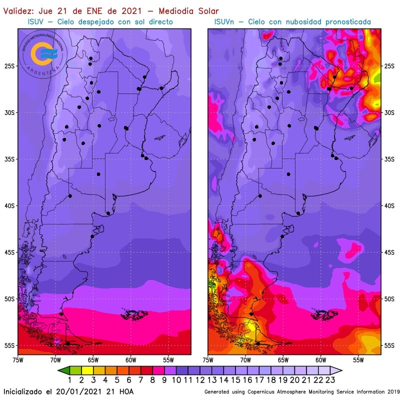 Pronóstico de índice solar UV (SMN, 21 de enero de 2021)