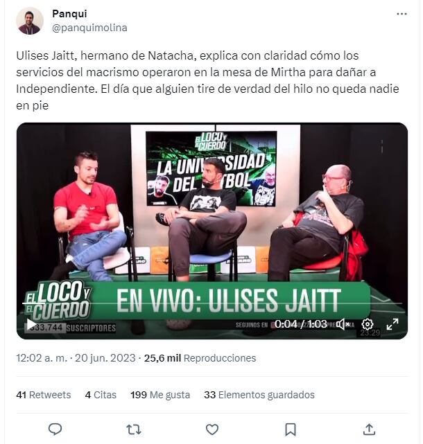 El periodista Panqui Molina se hizo eco de las declaraciones de Ulises Jaitt