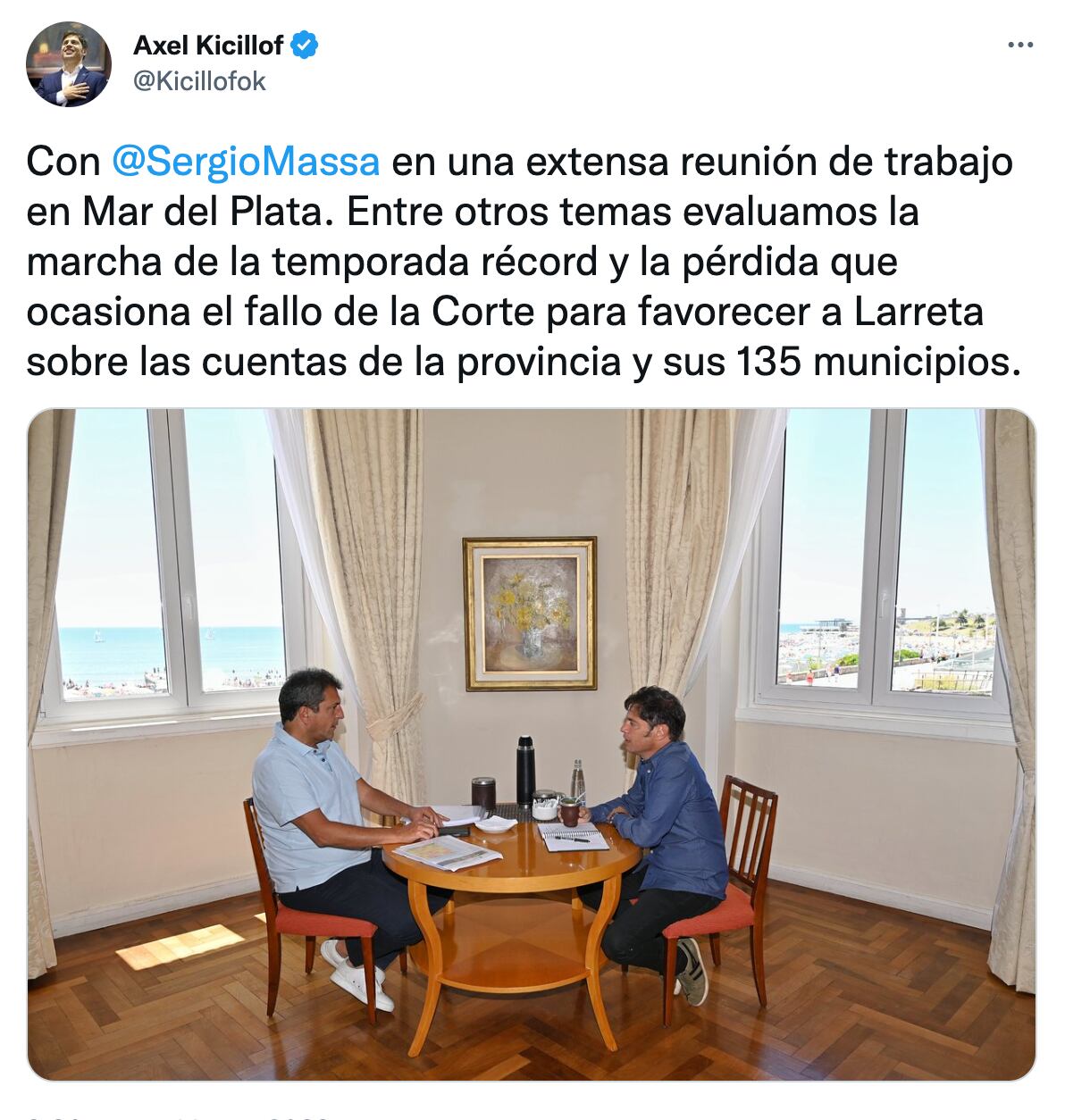 Axel Kicillof se reunió con Sergio Massa para hablar de Coparticipación y el fallo de la Corte. Foto: Twitter Axel Kicillof