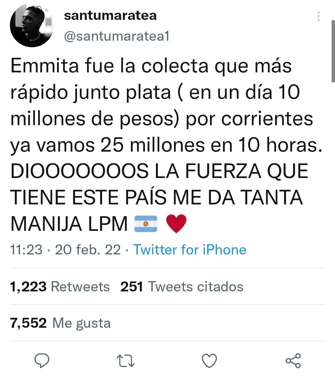 En menos de 10 horas, Santi Maratea juntó más de 25 millones para ayudar a Corrientes.