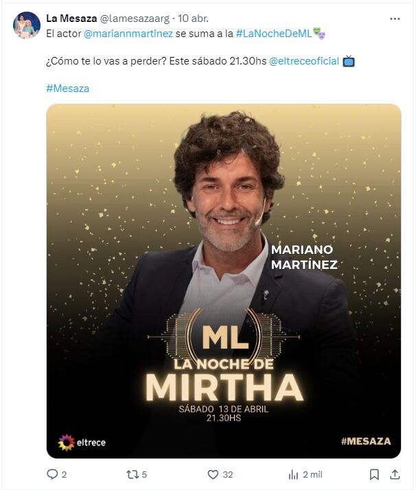 Los invitados de Mirtha Legrand para el sábado 13 de abril