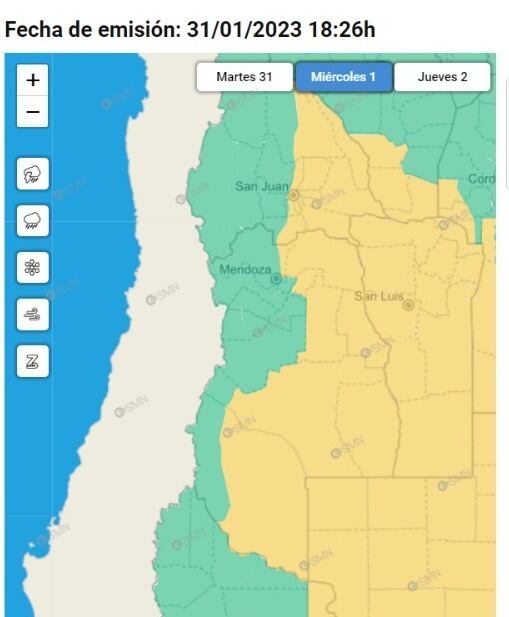 Alerta SMN miércoles 1 de febrero