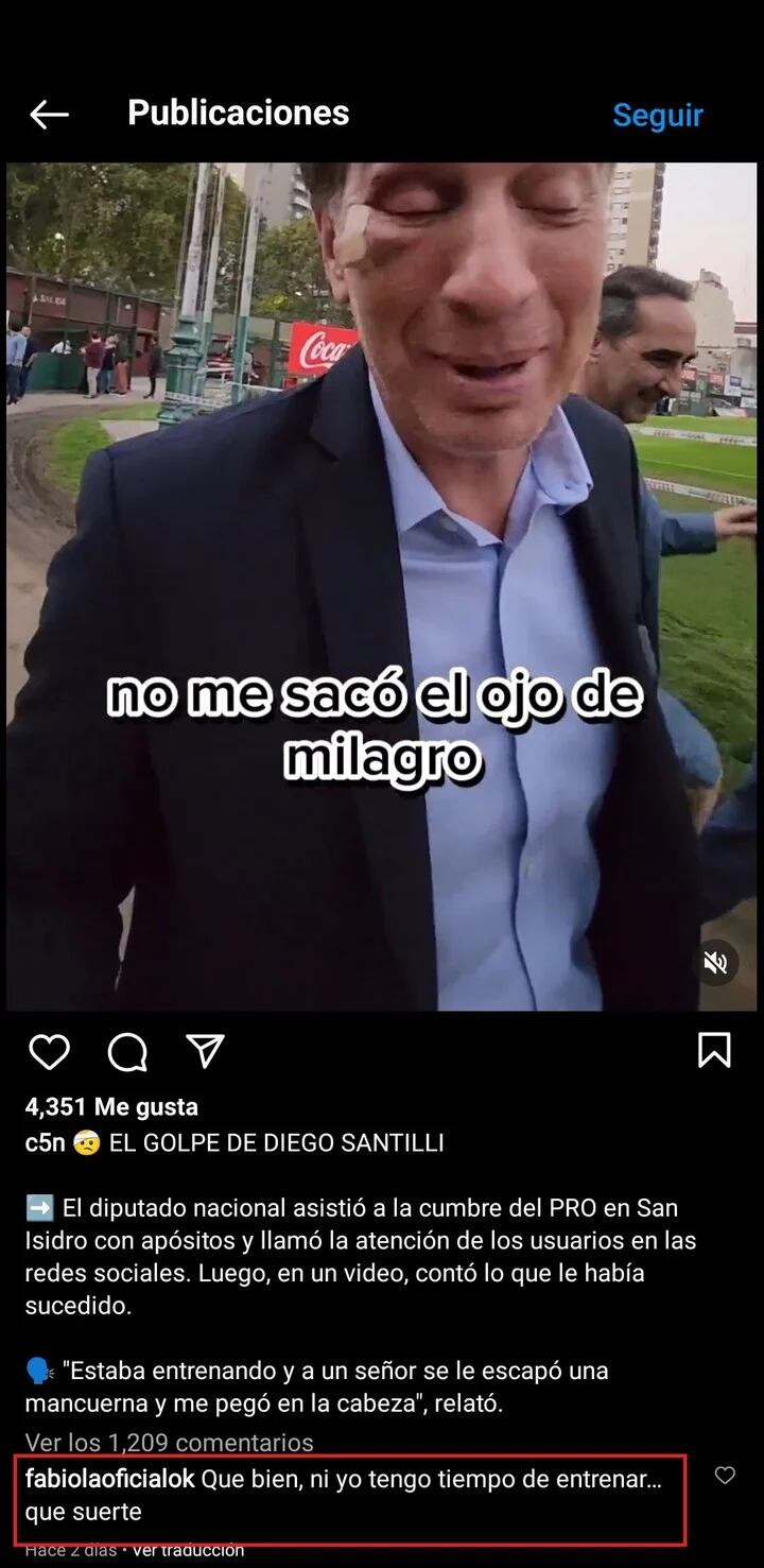 El comentario de la primera dama en la publicación de C5N. Foto: Captura Instagram / Clarin