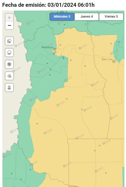Alerta amarilla por tormentas en Mendoza (SMN)