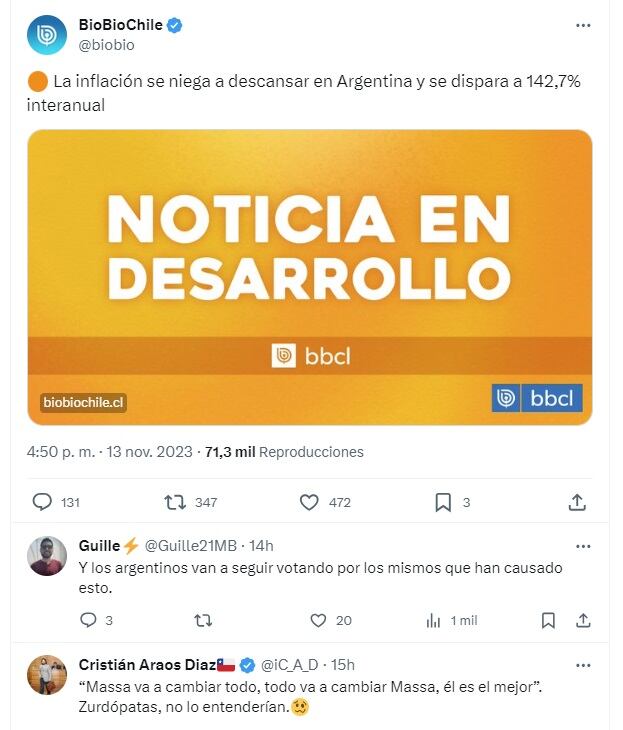 Burlas de chilenos por la inflación de Argentina y el balotaje (X)