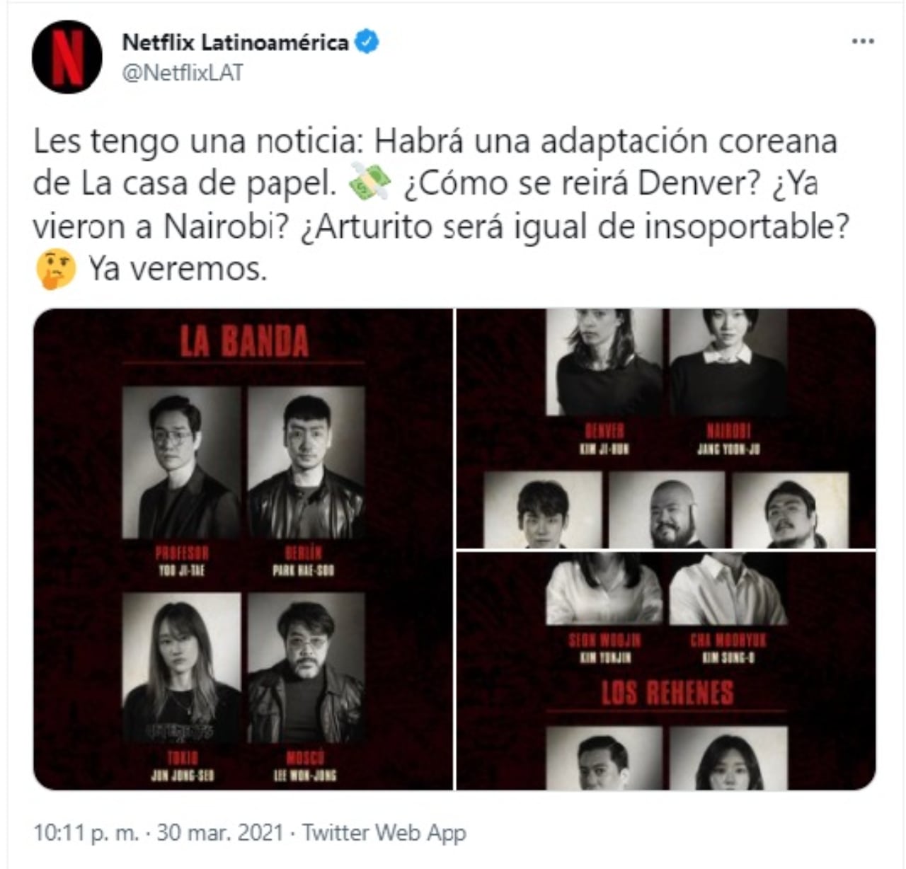 Netflix anunció la versión coreana de "La casa de Papel"