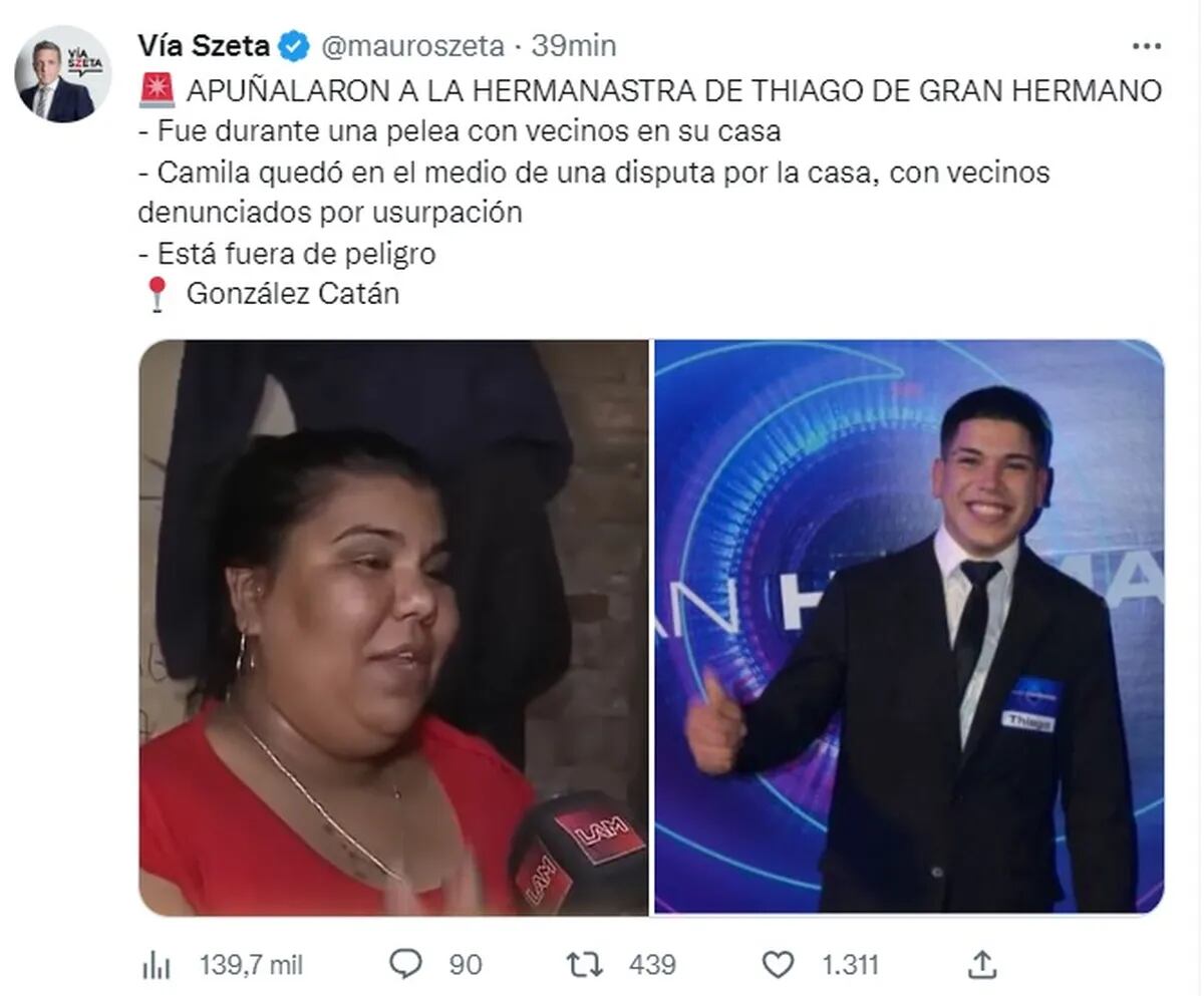 Apuñalaron a Camila, hermano de Thiago Medina.