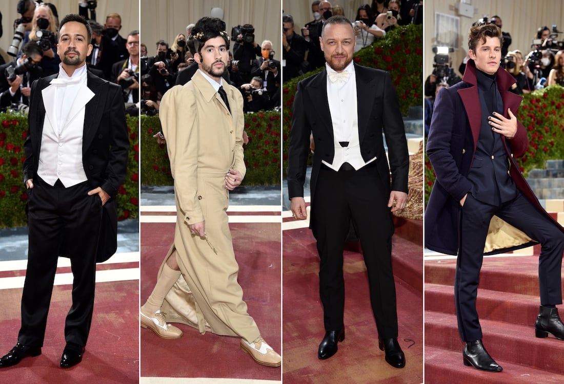 Lin-Manuel Miranda, Bad Bunny, James McAvoy y Shawn Mendes en la alfombra de la Met Gala 2022.