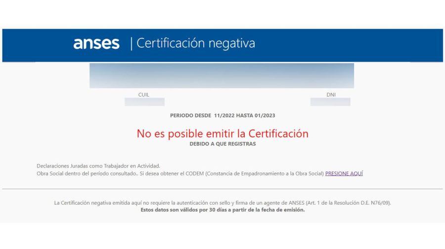 Certificación negativa ANSES.