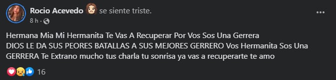 La hermana de víctima se manifestó a través de las redes. Foto: Facebook/Rocio Acevedo