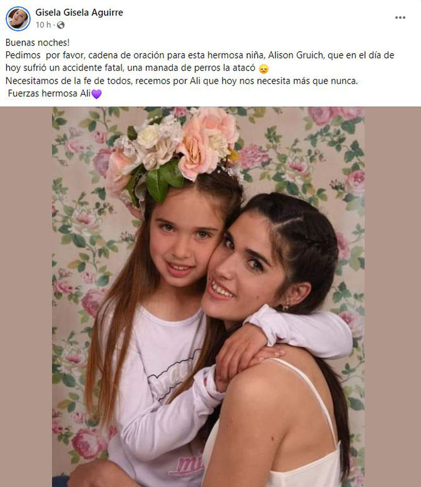 El mensaje de sus familiares. / Foto: Gentileza