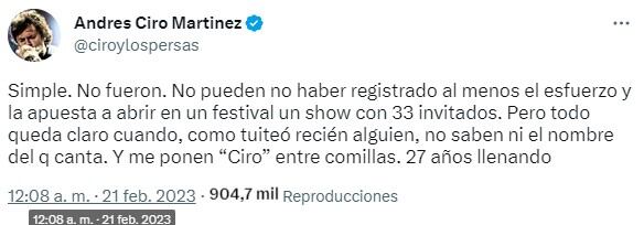 El descargo de Ciro en Twitter. Foto: captura de pantalla.