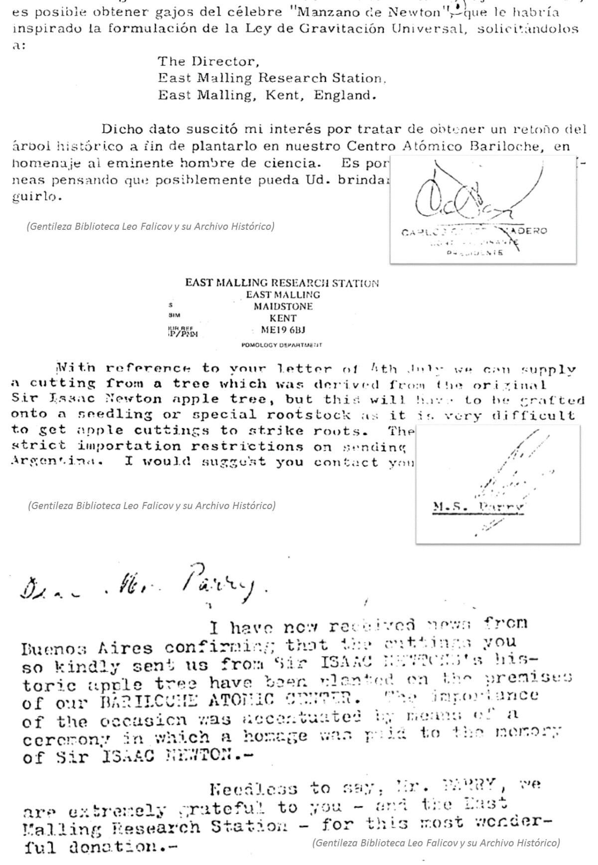 La historia del manzano de Newton que está en el Instituto Balseiro en Bariloche está en la cronología epistolar que está archivada en una biblioteca de Bariloche.