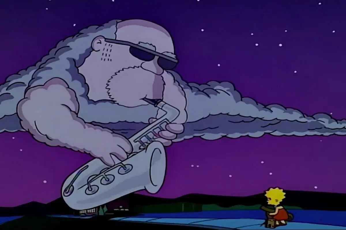 Lisa Simpson junto a su máximo ídolo del jazz fallecido, Encía Sangrante Murphy