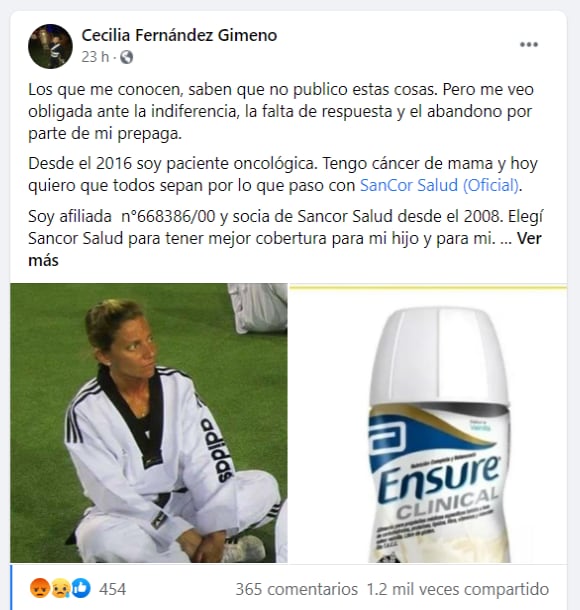 La publicación de Cecilia en Facebook se viralizó rápidamente.