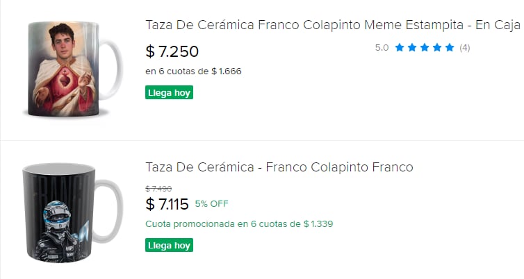 Productos de merchandising de Franco Colapinto y Williams que se venden en las e-commerce. Foto: captura.