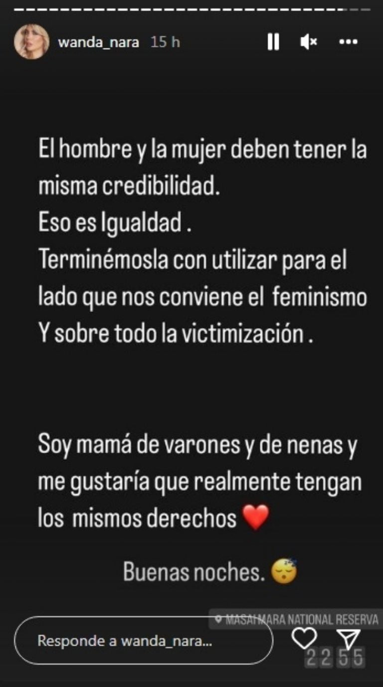 Wanda Nara escribió en sus redes con una reflexión sobre el feminismo