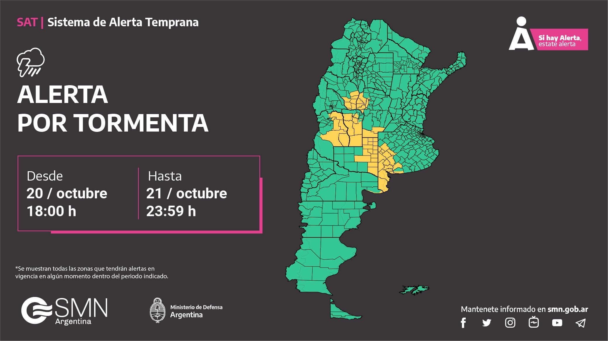 Alerta amarilla en Mendoza por tormentas en las primeras horas de este lunes. Imagen: X / 
@SMN_Alertas