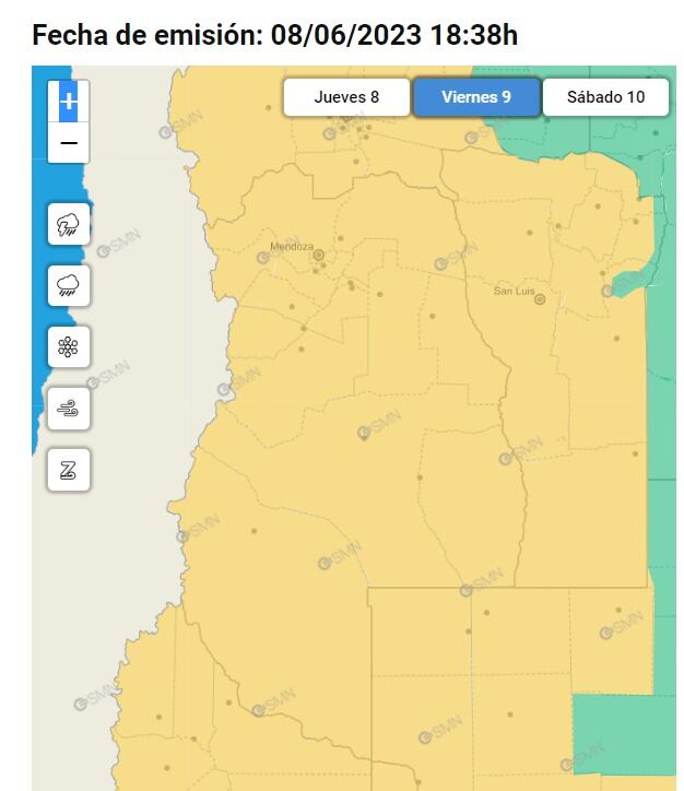 El SMN emitió dos alerta amarillas para este viernes en Mendoza.