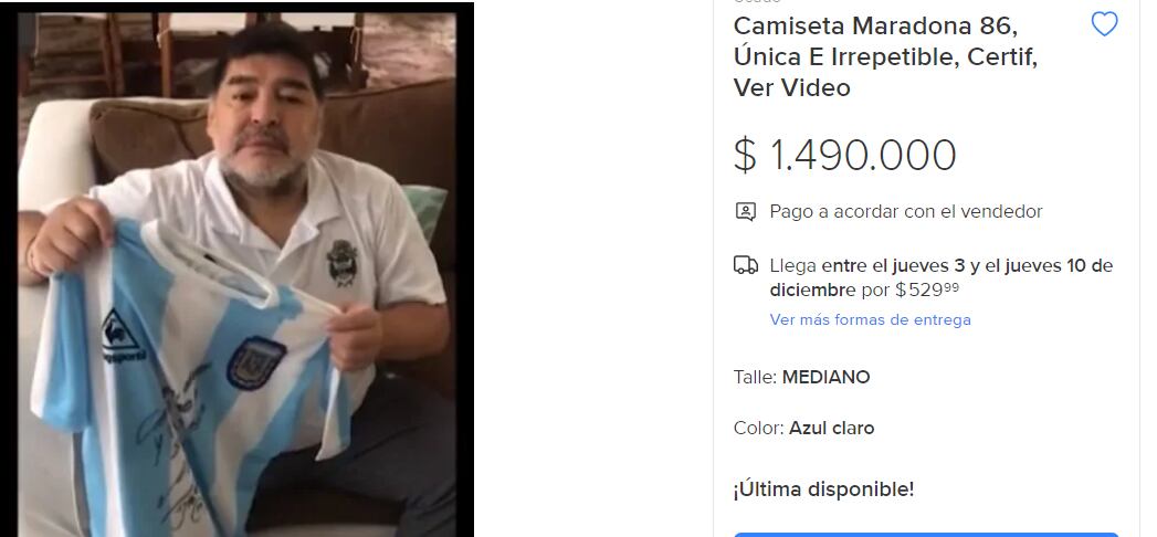 Se disparó la venta de las camisetas firmadas por Maradona. / Gentileza.