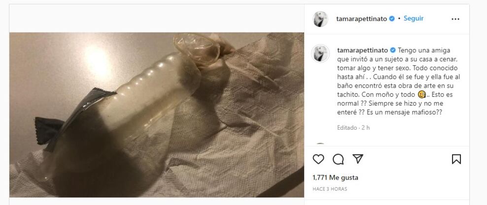 Tamara Pettinato compartió ubna extraña foto en sus redes y los usuarios le explicaron qué significa.