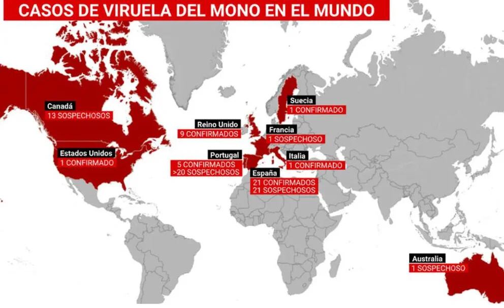 Expansión de la viruela del mono en los últimos días. 
