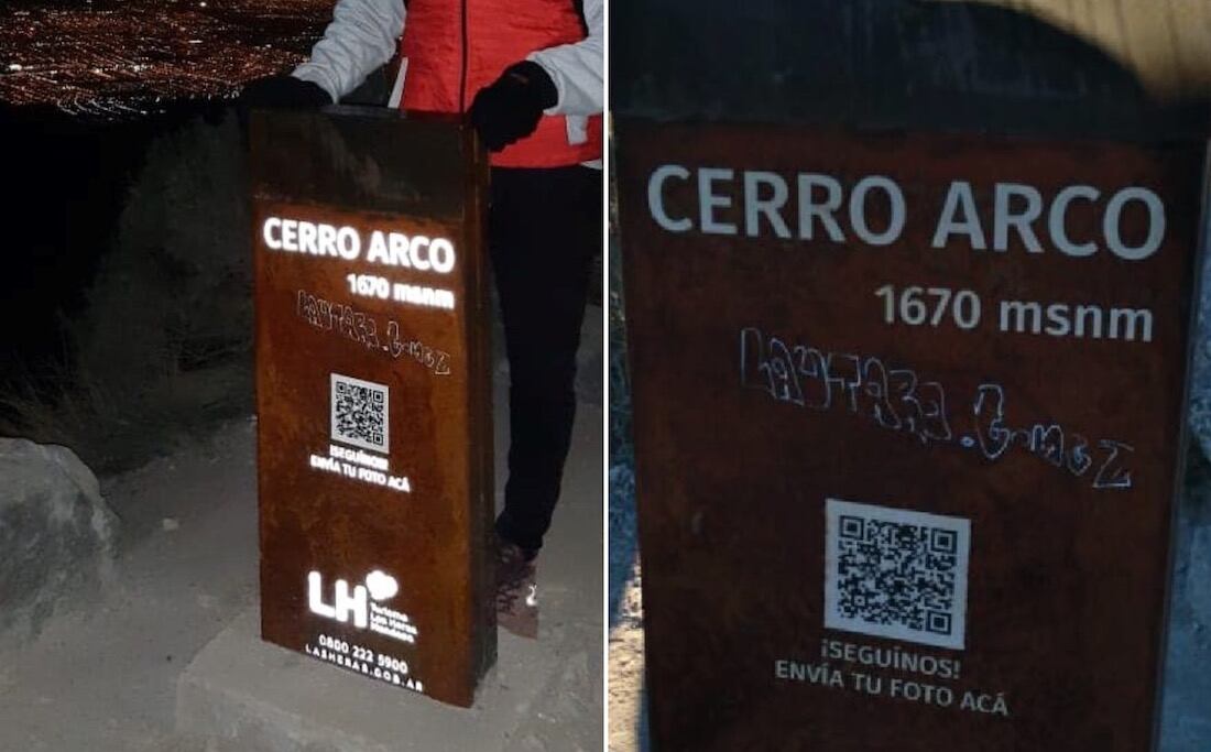 Vandalarizaron los nuevos carteles en el cerro Arco, en Las Heras