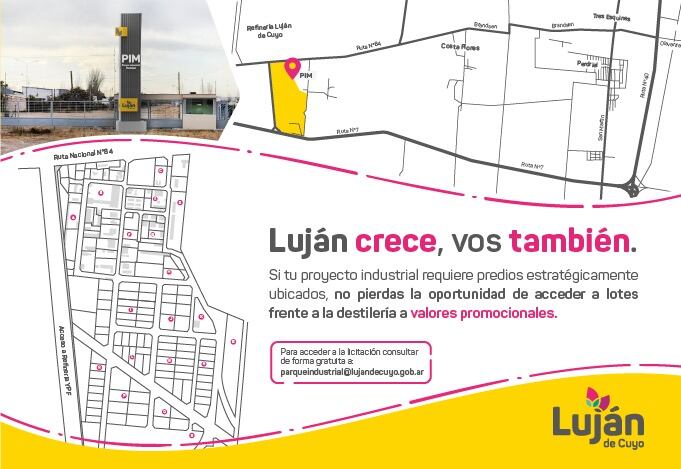 Plano de los lotes en venta en el Parque industrial Municipal de Luján de Cuyo