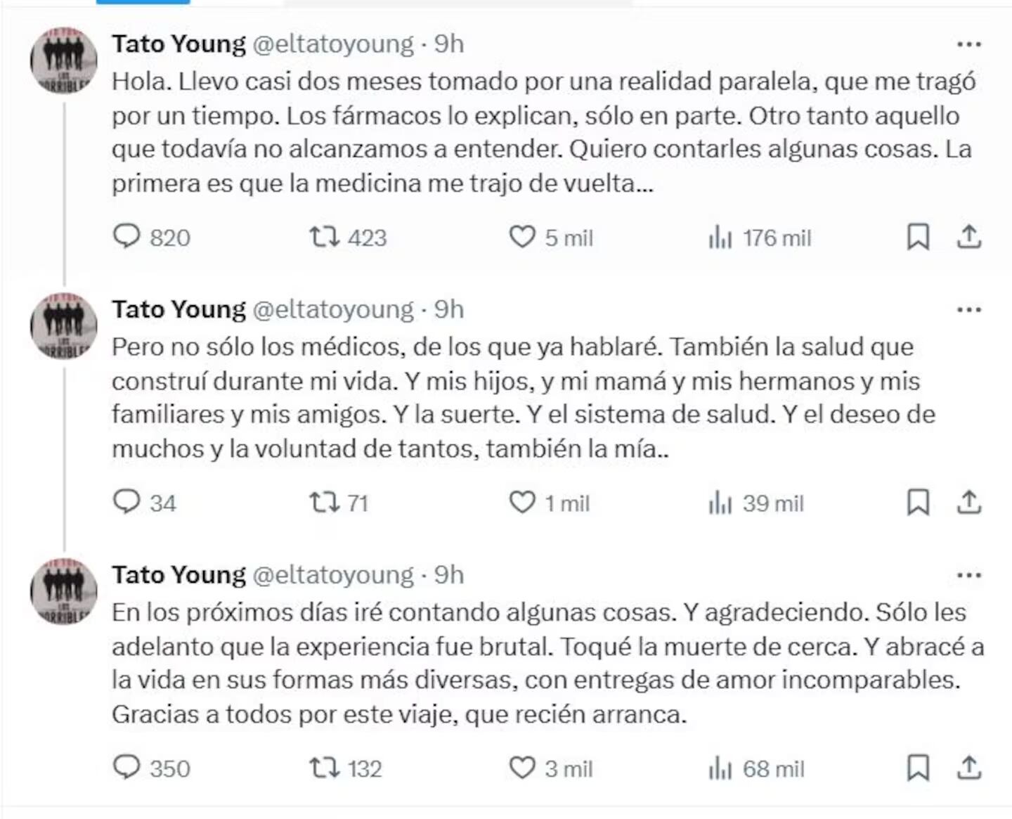 Young también reflexionó sobre el valor de la vida tras haber estado tan cerca de perderla.