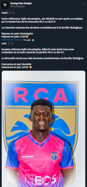 El mensaje del club de Moustapha Sylla