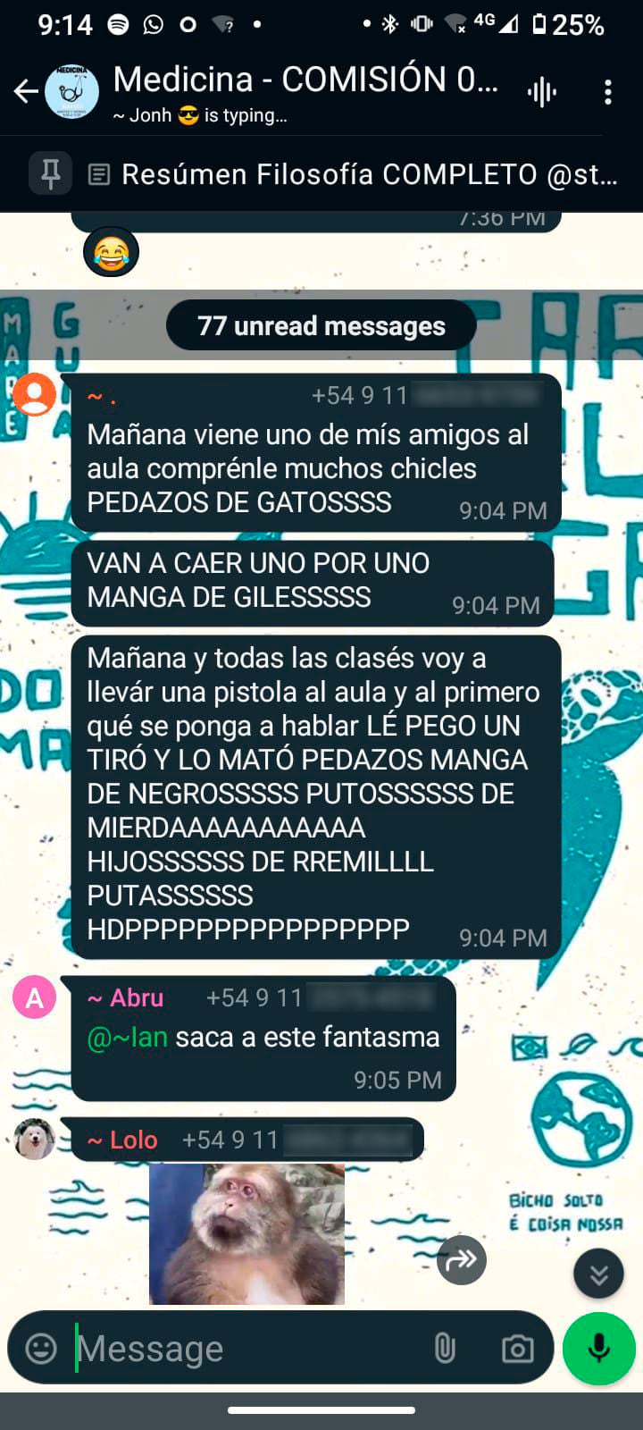 El supuesto chat que se viralizó en las redes sobre las amenazas en la UNLaM. Captura: X