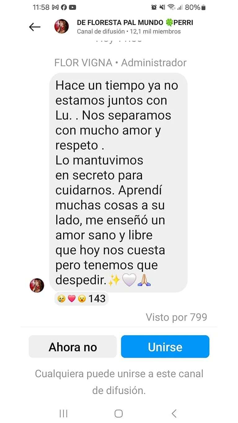 Flor Vigna y Luciano Castro terminaron su relación. / Instagram