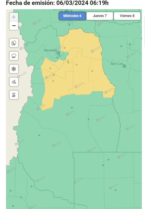 Alerta amarilla por tormentas en Mendoza (SMN)
