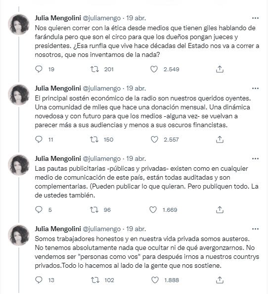 Julia Mengolini en Twitter.