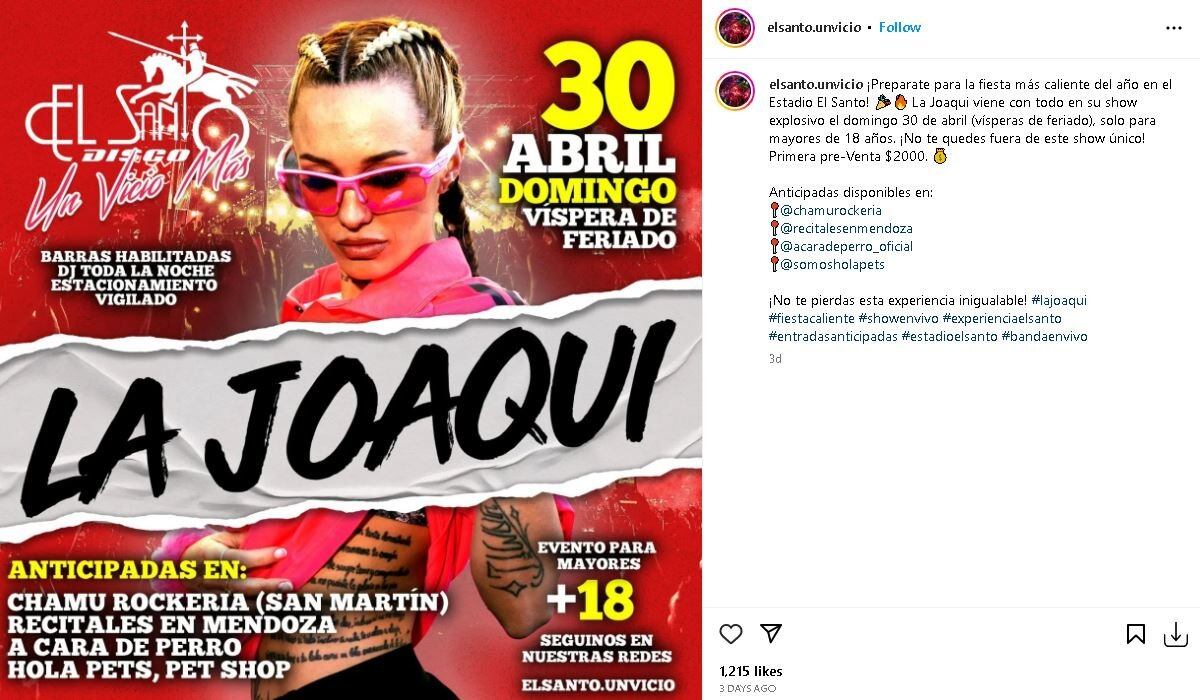 La Joaqui se presenta en Mendoza