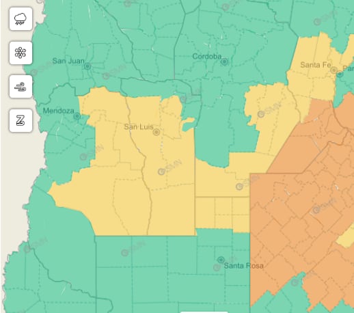 Rige alerta amarilla para el Este de la provincia. Gentileza: Captura SMN