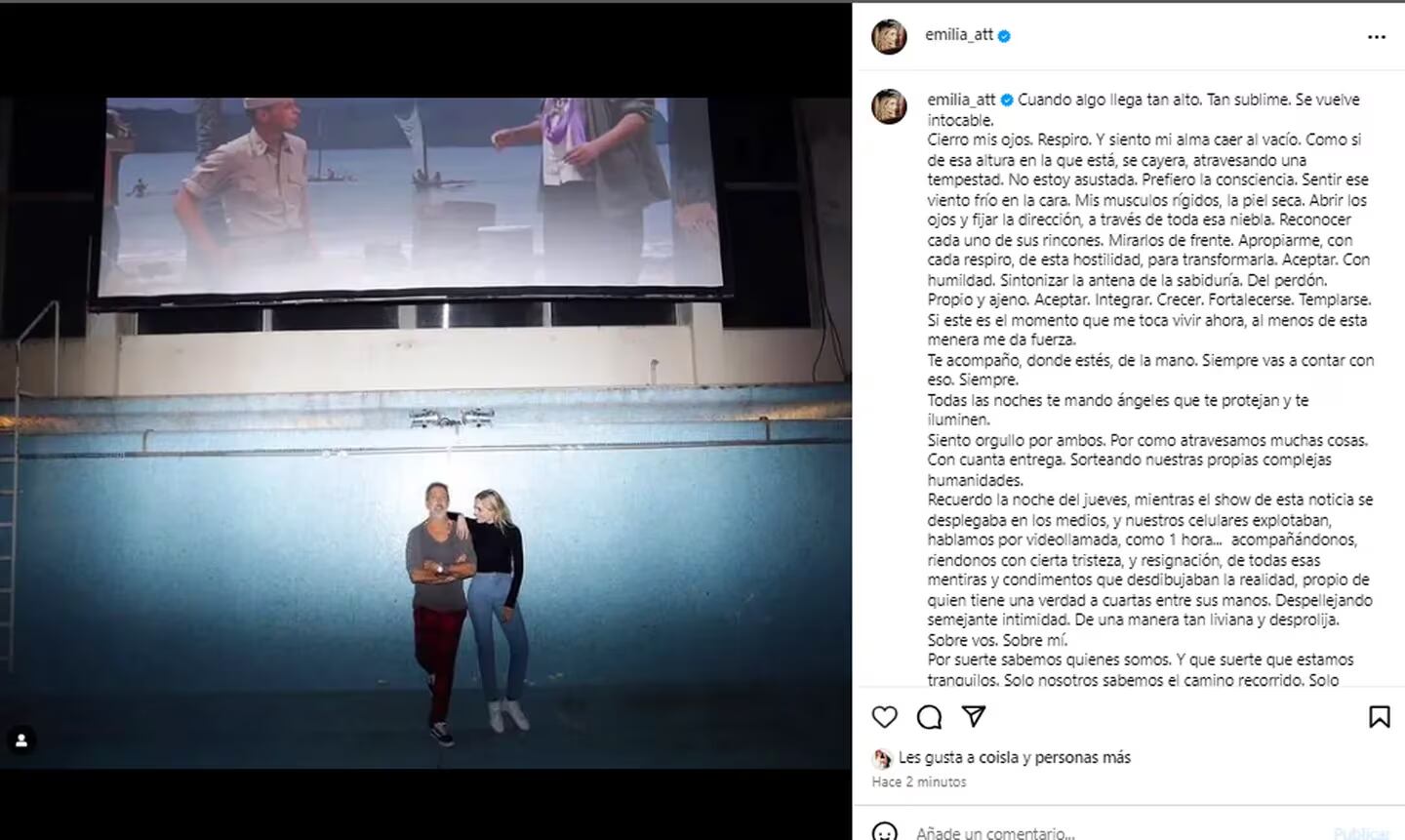 El comunicado de Emilia Attias, después de que se conociera su separación. Gentileza: Captura Instagram /emilia_att