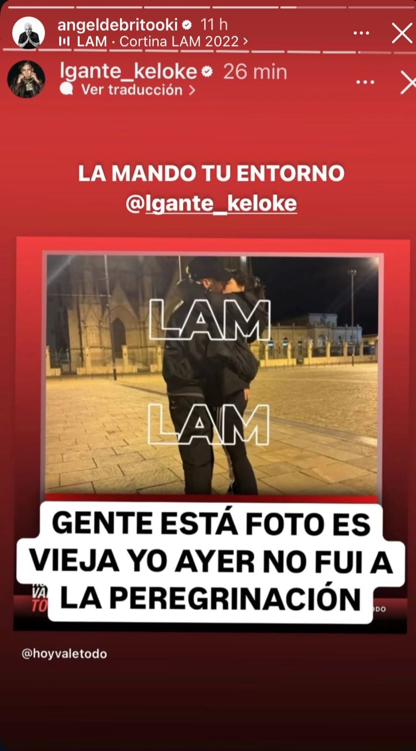 Filtraron fotos de Wanda Nara a los besos con L-Gante. Gentileza Instagram.