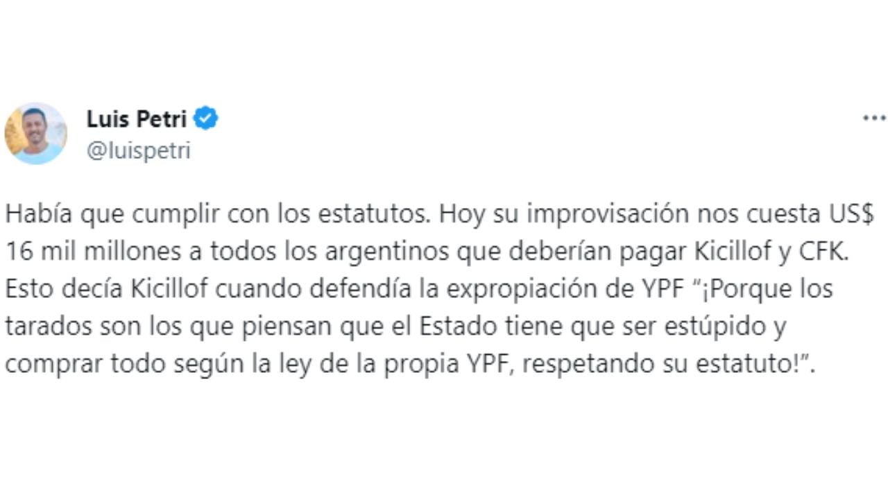 El mensaje de Luis Petri.