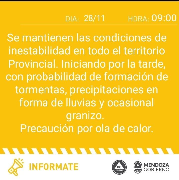 Alerta de Defensa Civil por tormentas (28/11)