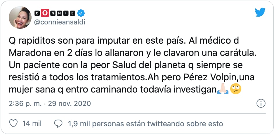 El mensaje de Twitter de la panelista.