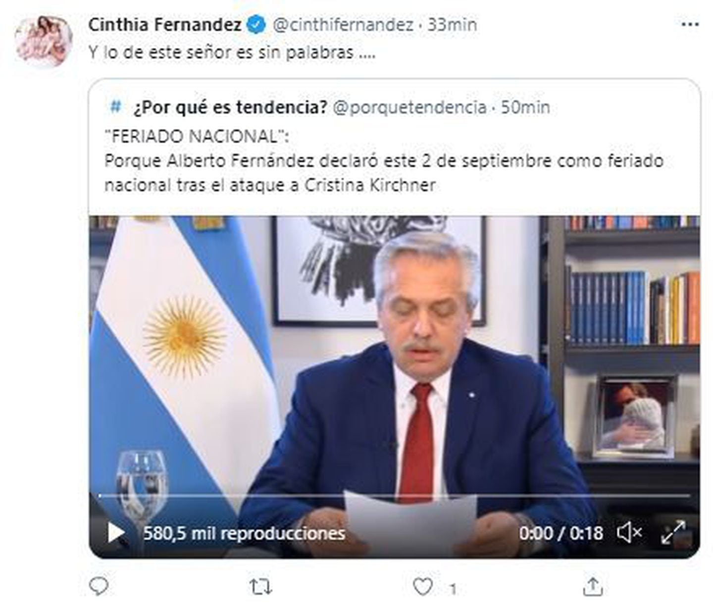 Cinthia Fernández repudió el feriado nacional