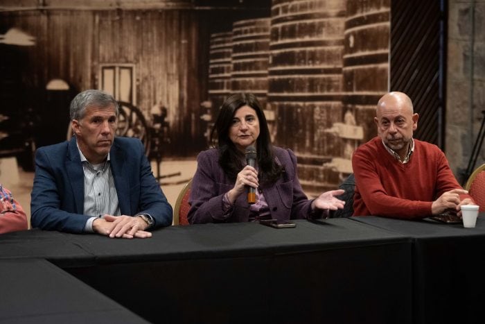 El presidente de la Asociación Empresario, Hotelera, Gastronómica y Afines de Mendoza (Aehga), Edmundo Day, la presidenta del Emetur, Gabriela Testa, y el director de Desarrollo Turístico e Innovación, Marcelo Reynoso, en la presentación del programa de mejora de competitividad de pequeños alojamientos turísticos. Foto: Gobierno de Mendoza