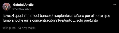 El tuit de Gabriel Anello. Foto: captura.