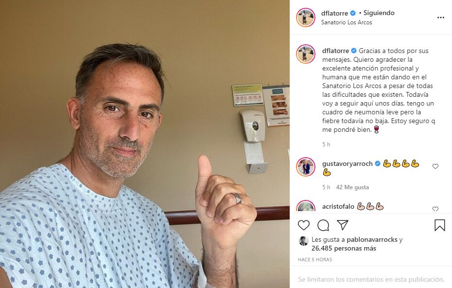 El posteo de Latorre en Instagram sobre su estado de salud actual